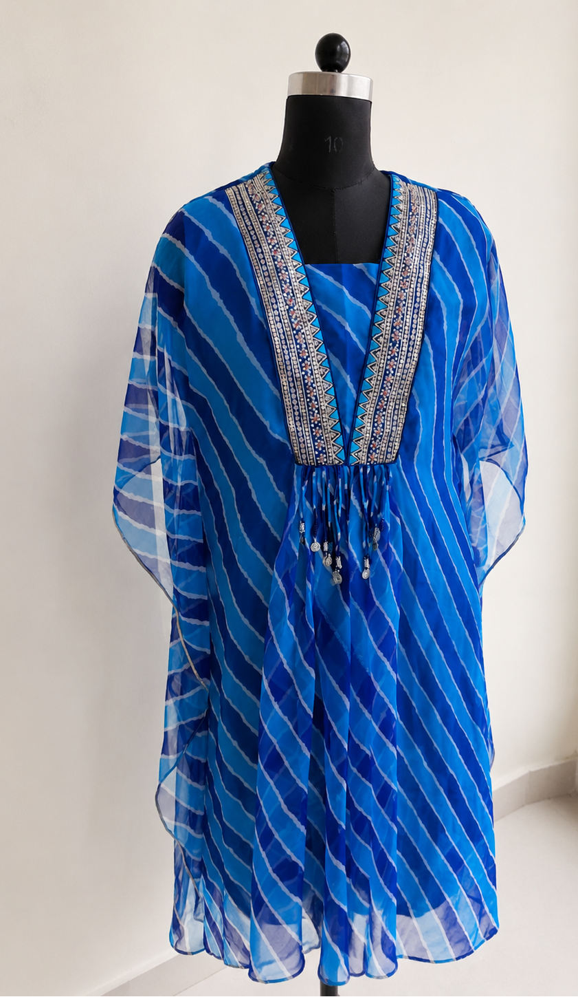 Royal Blue Georgette Leheriya Kaftan Kurta