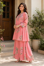 Blush Pink Floral Embroidered Cotton Co-Ord Set