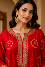 Red Embroidered Kaftan Dress
