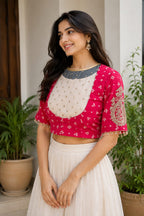 Rani Pink Bandhani Embroidered Designer Blouse