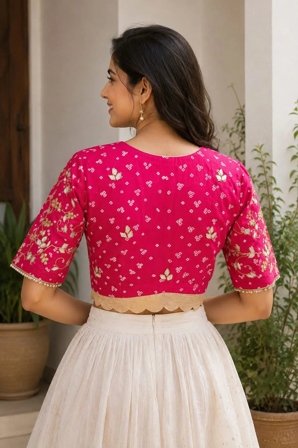 Magenta Sweetheart Neck Embroidered Handmade Designer Blouse