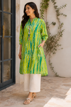 Lime Green Abstract Printed Flared Kurta