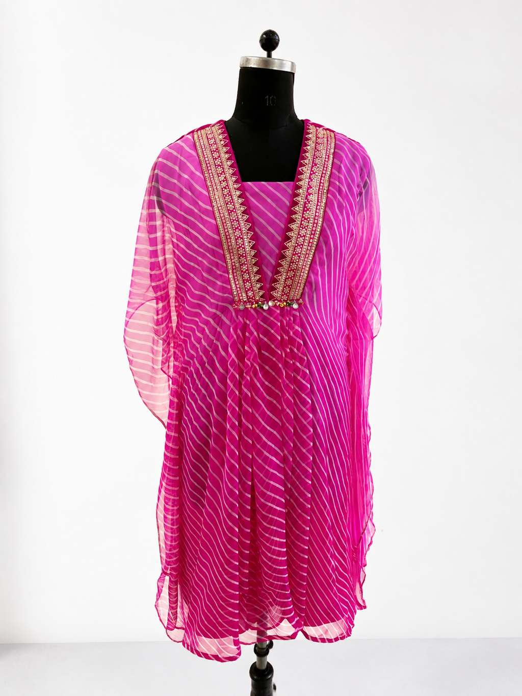 Hot Pink Georgette Leheriya Kaftan Kurta