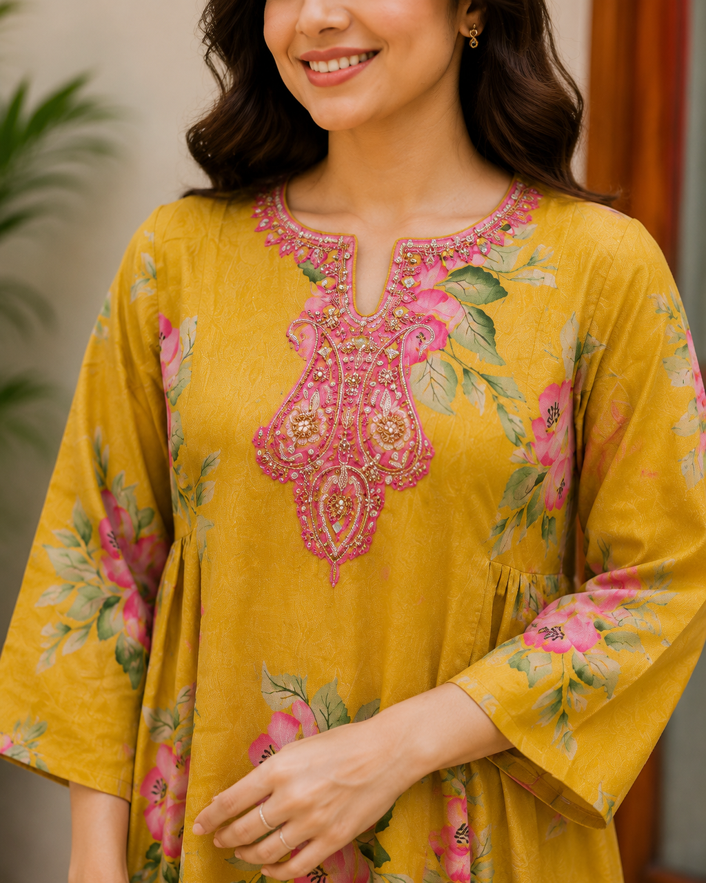 Mustard Floral Printed Cotton Co-Ord Set
