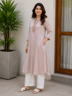 Blush Pink Embroidered A-Line Kurta Set