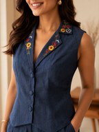 Midnight Blue Floral Embroidered Co-ord Set