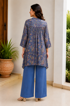 Indigo Paisley Printed Co-Ord Set With Embellished Neckline