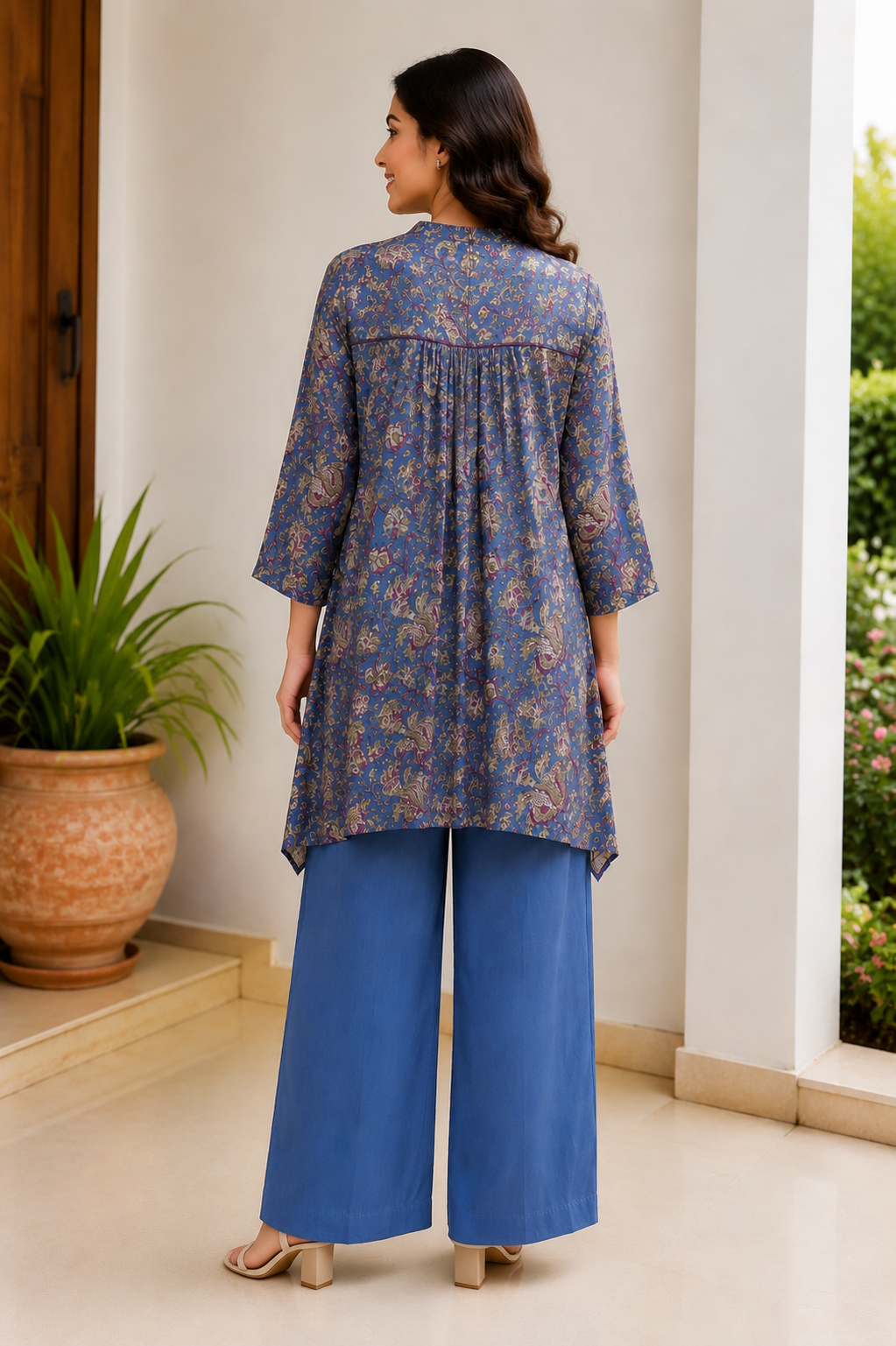 Indigo Paisley Printed Co-Ord Set With Embellished Neckline