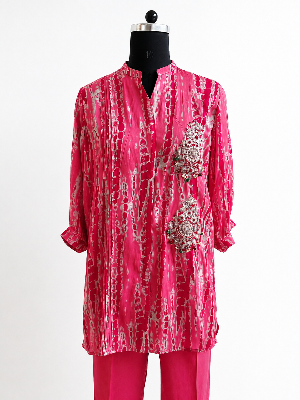 Fuchsia Moral Satin Printed Co-Ord Set with Gota Patti Embellishment