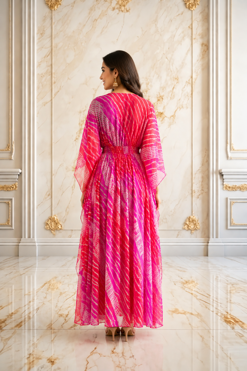 Deep Fuchsia Pink Georgette Leheriya Kaftan Kurta