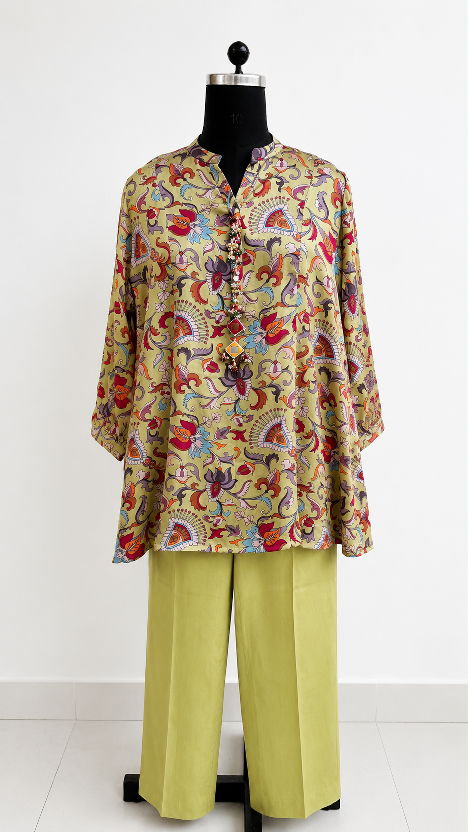 Olive Floral Printed Short Kurta With Pants Co-ord Set