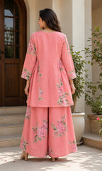 Blush Pink Floral Embroidered Cotton Co-Ord Set