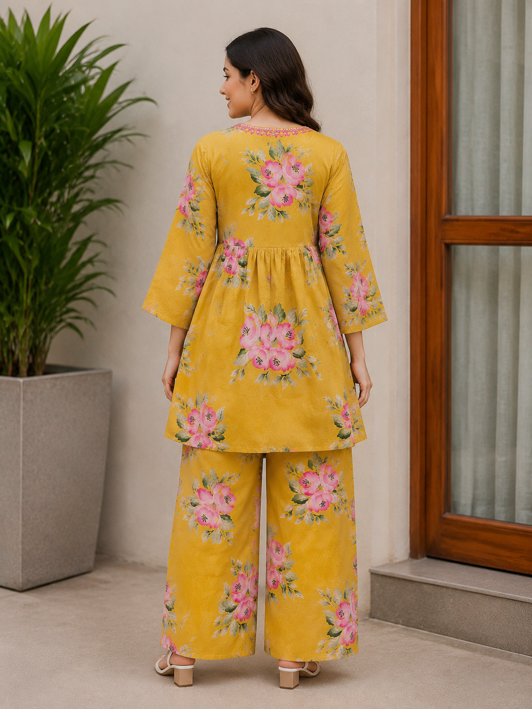 Mustard Floral Printed Cotton Co-Ord Set