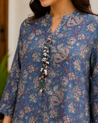 Indigo Paisley Printed Co-Ord Set With Embellished Neckline