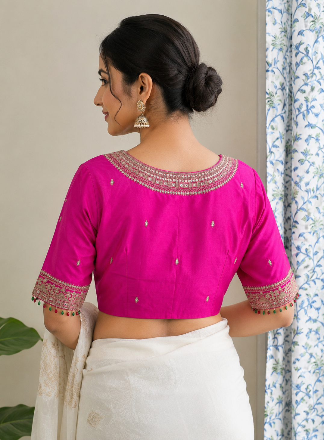 Embroidered Silk Blend Readymade Saree Blouse
