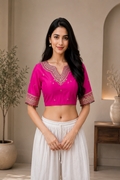 Embroidered Silk Blend Readymade Saree Blouse