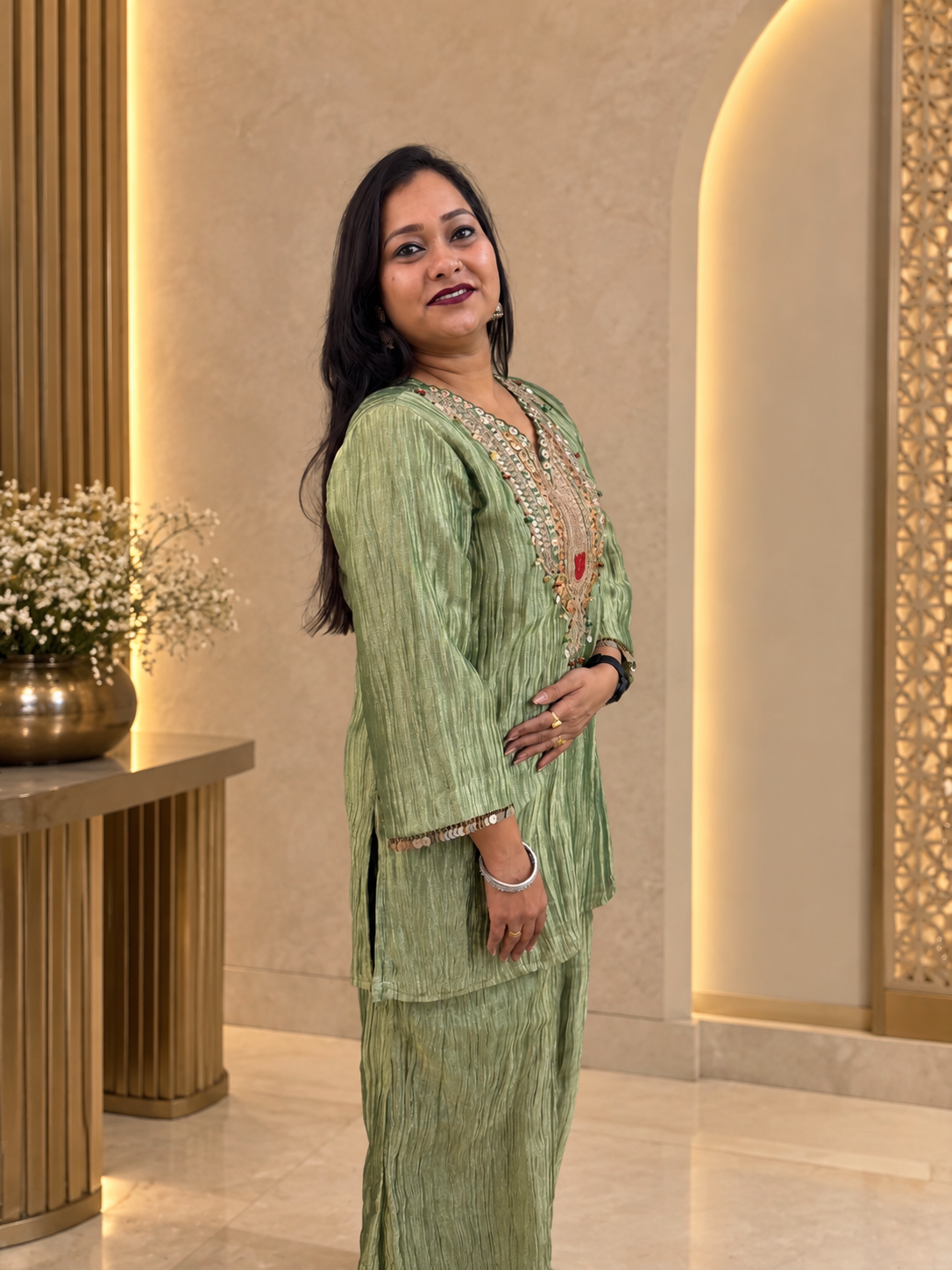 Crushed Tissue Organza Kurta Set