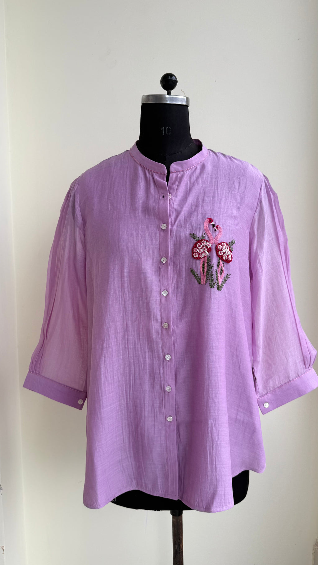 Lavender Flamingo Embroidered Shirt