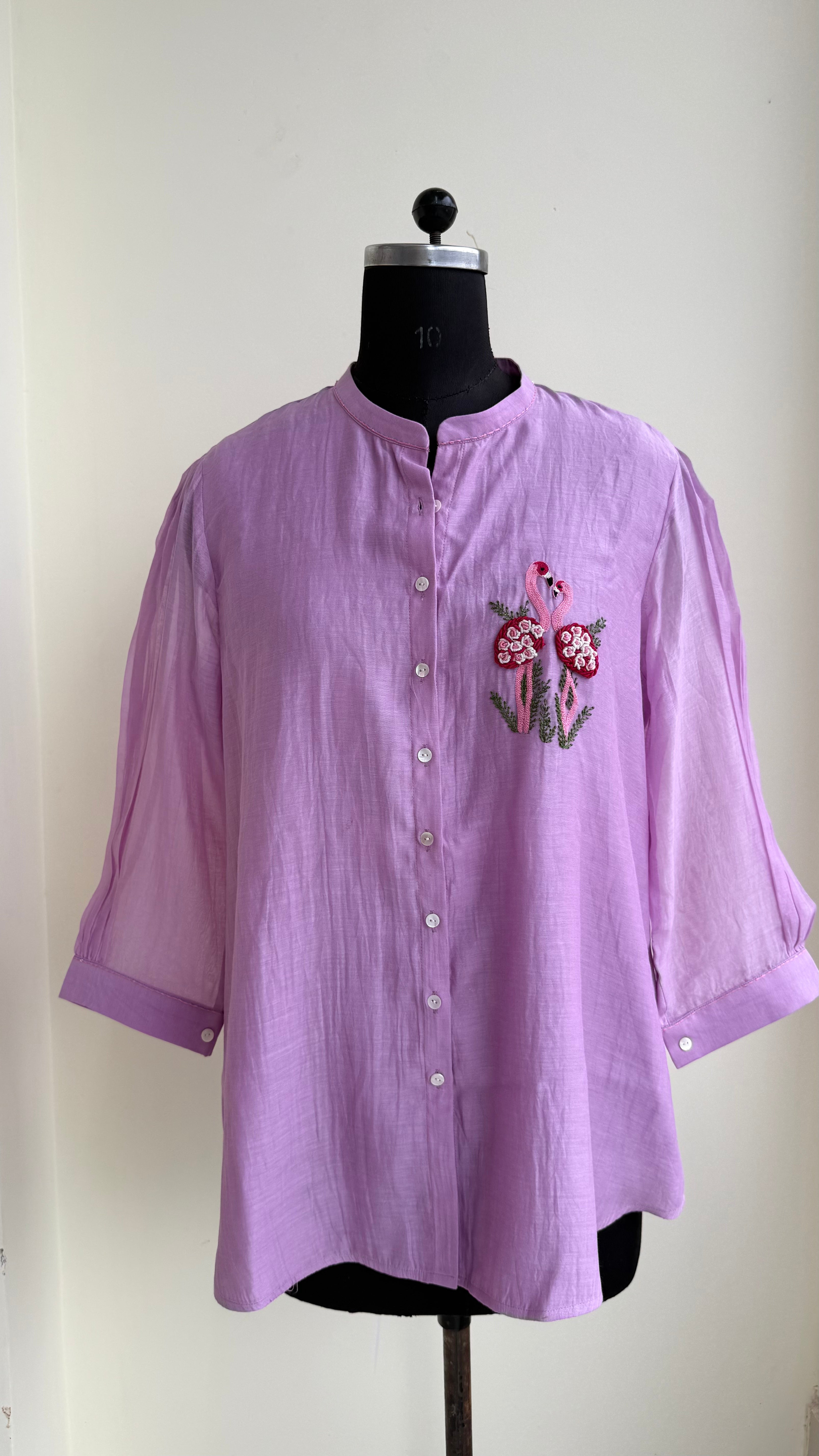 Lavender Flamingo Embroidered Shirt