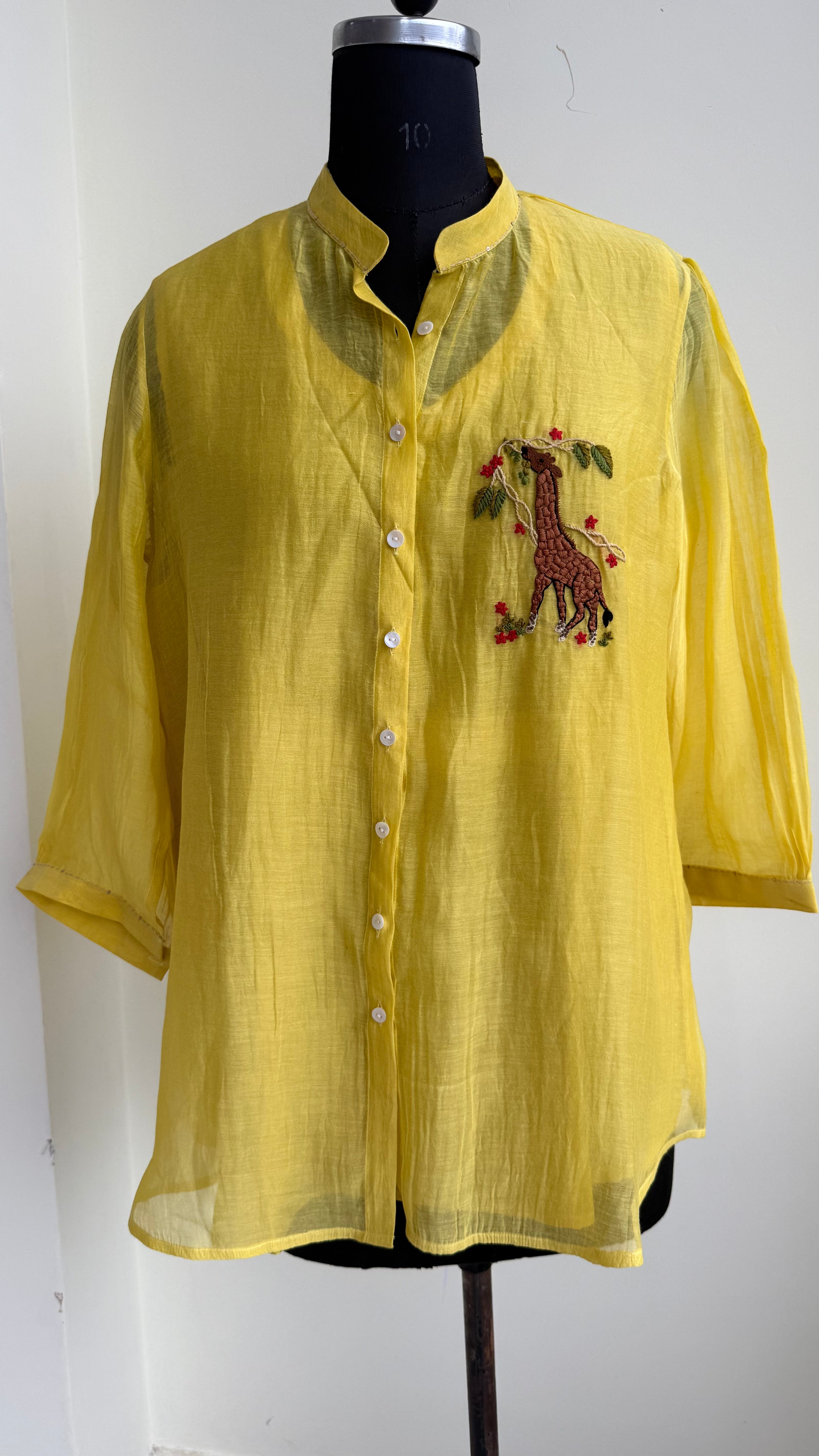 Yellow Shirt with Giraffe Embroidery