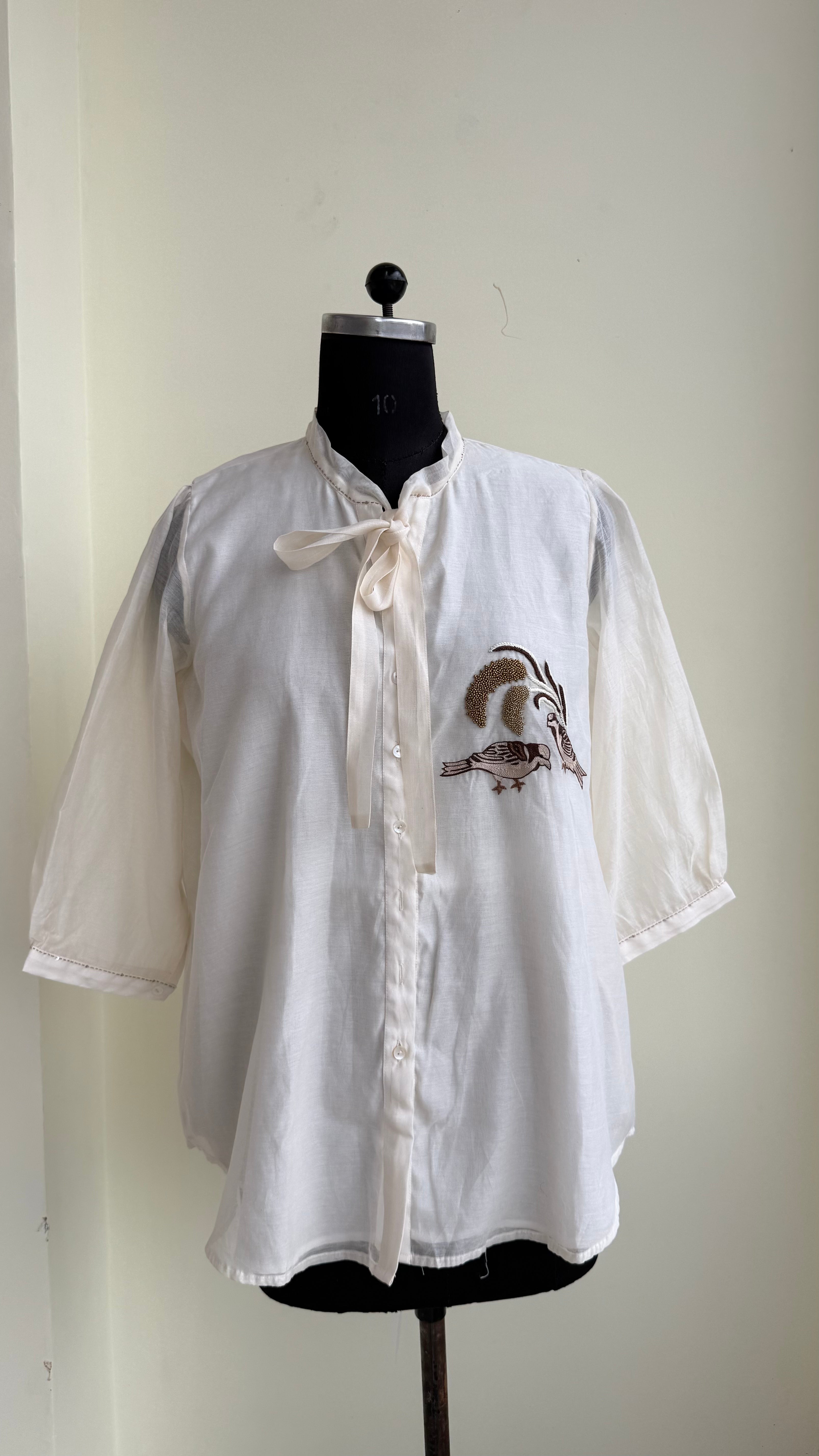 White Shirt with Bird Embroidery