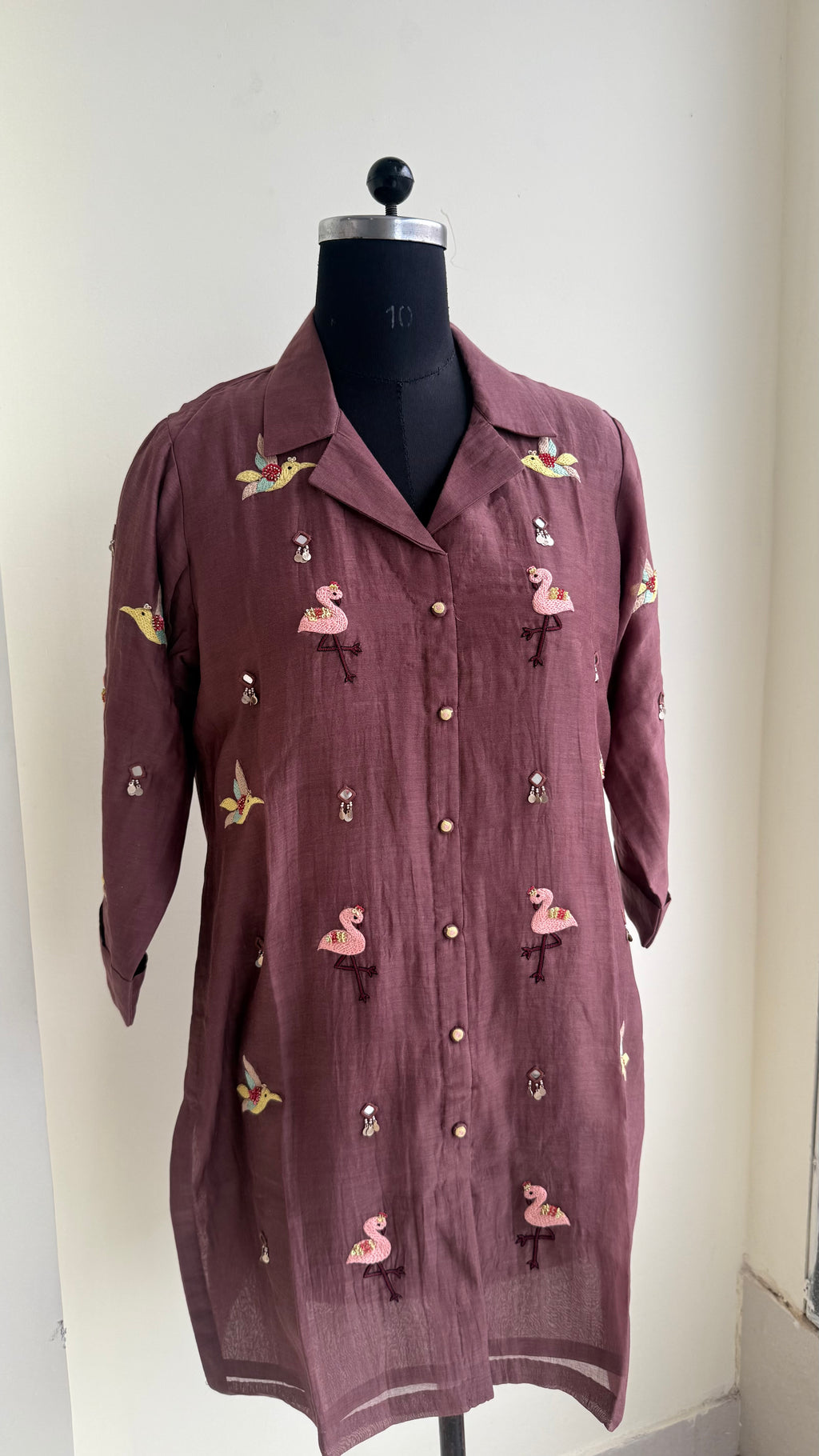 Embroidered Puff Sleeve Cotton Shirt