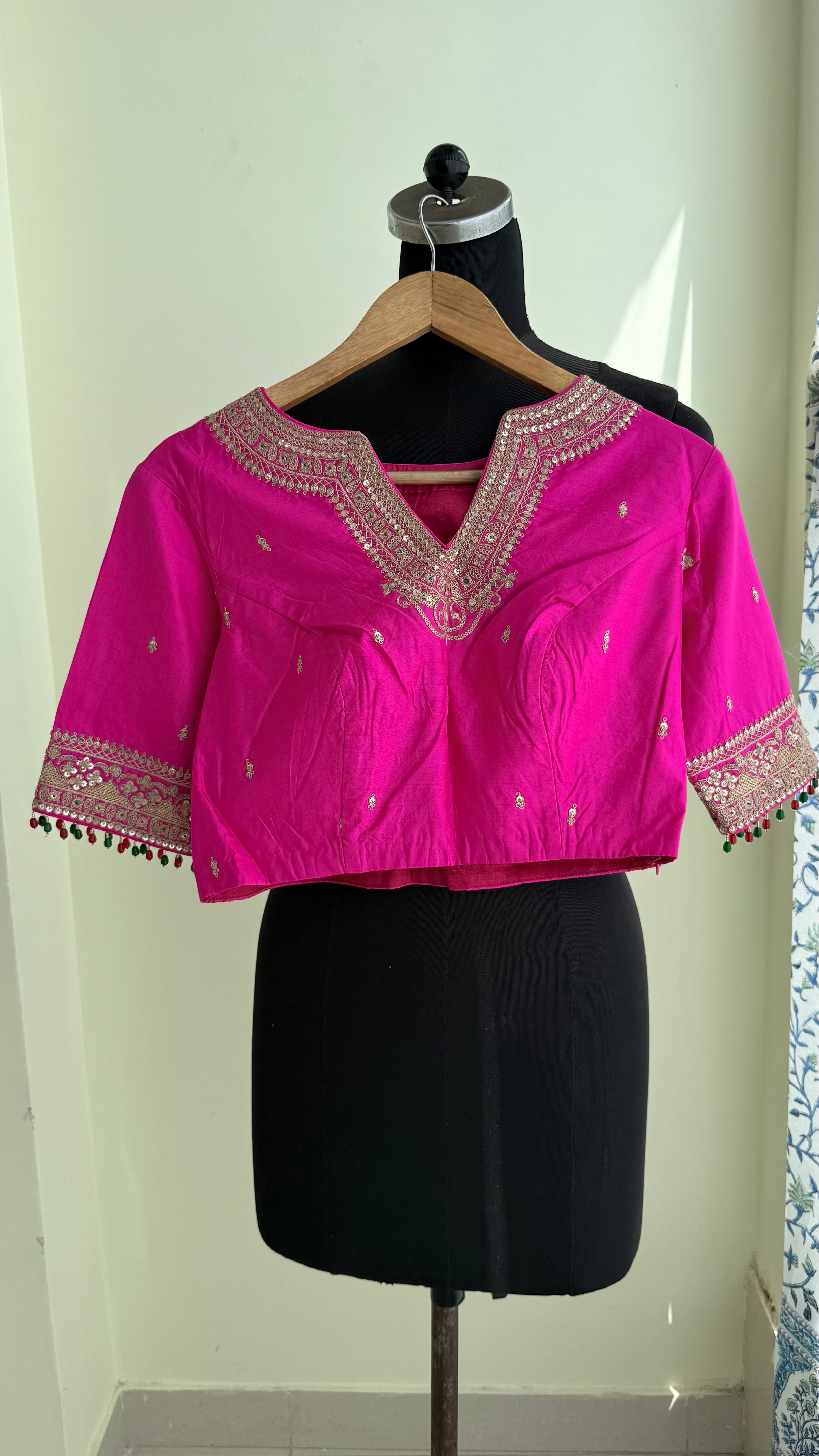 Embroidered Silk Blend Readymade Saree Blouse