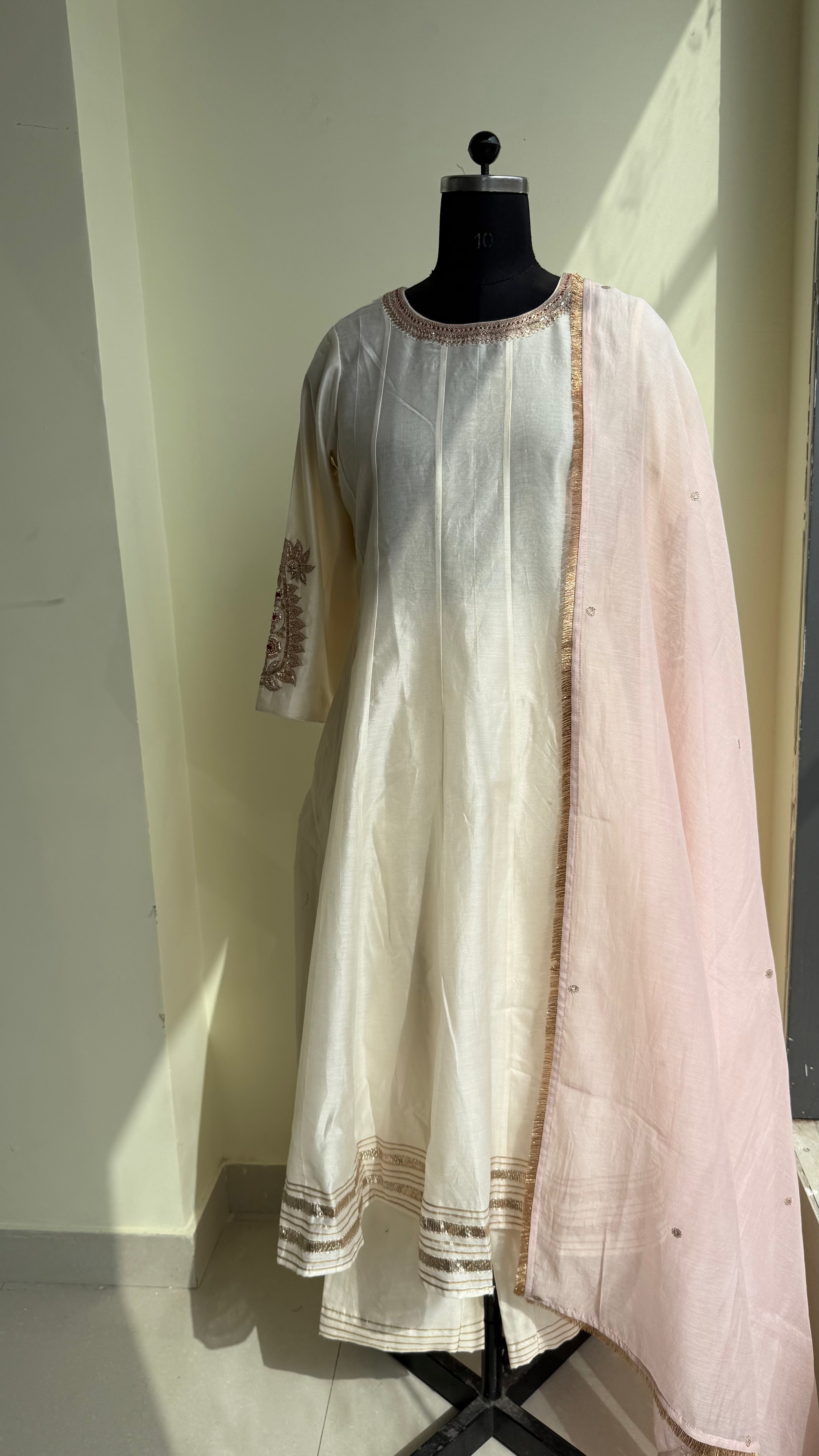 Ivory Elegance Anarkali with Blush Dupatta