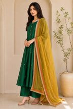 Green Kurta Set with Mustard Dupatta
