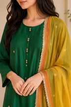 Green Kurta Set with Mustard Dupatta