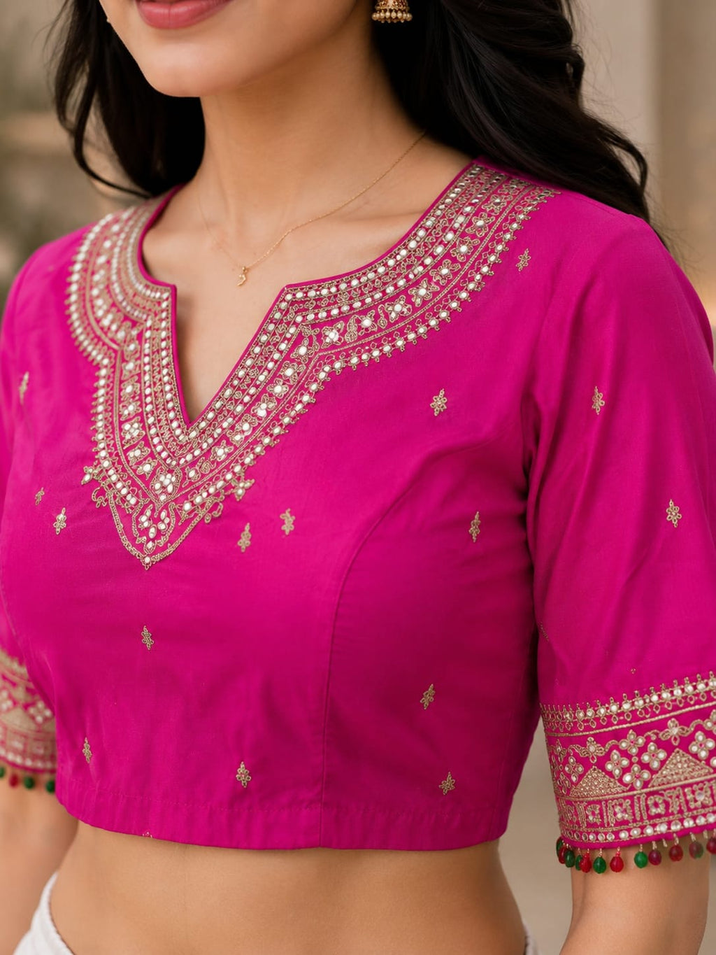 Embroidered Silk Blend Readymade Saree Blouse