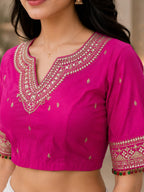 Embroidered Silk Blend Readymade Saree Blouse