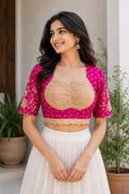 Rani Pink Sweetheart Neck Embroidered Designer Blouse