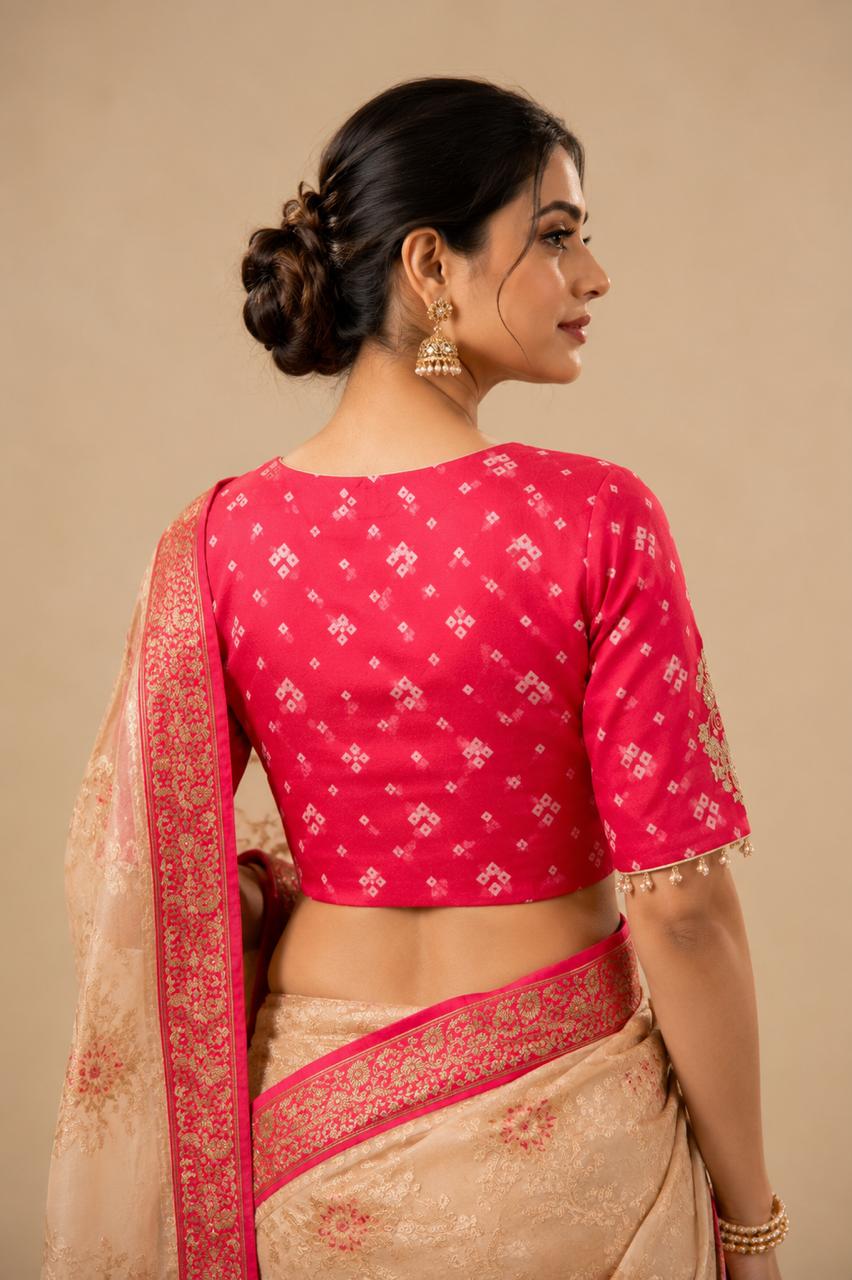 Rani Red Bandhani Embroidered  Handmade  Designer Blouse
