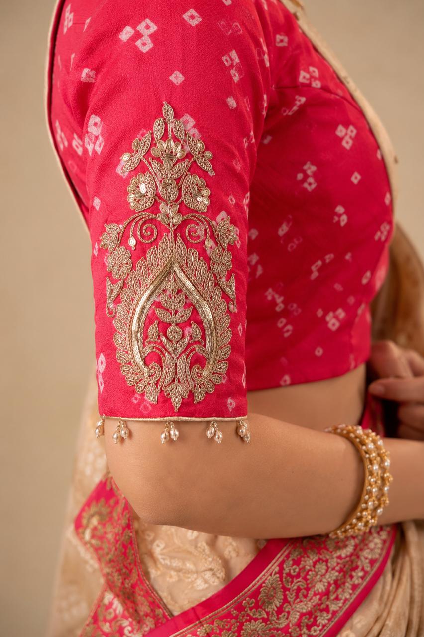 Rani Red Bandhani Embroidered  Handmade  Designer Blouse