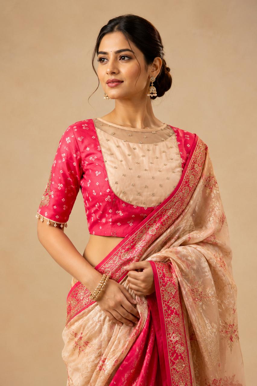Rani Red Bandhani Embroidered  Handmade  Designer Blouse