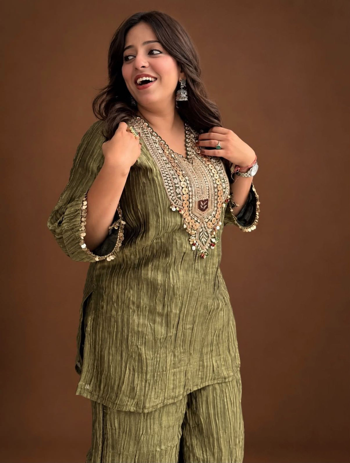 Crushed Tissue Organza Kurta Set