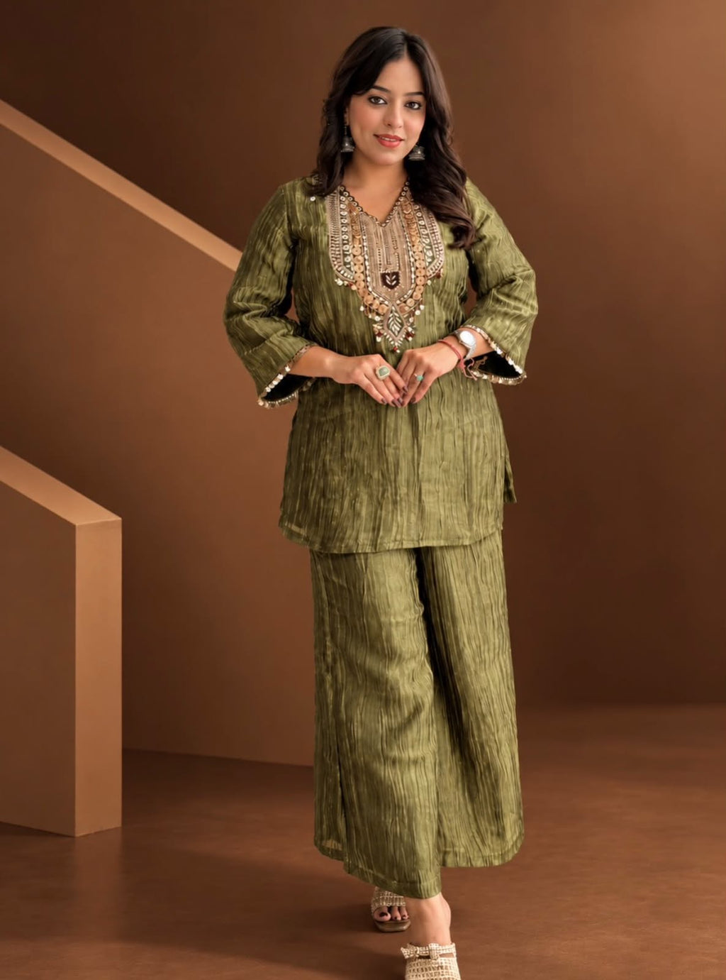 Crushed Tissue Organza Kurta Set