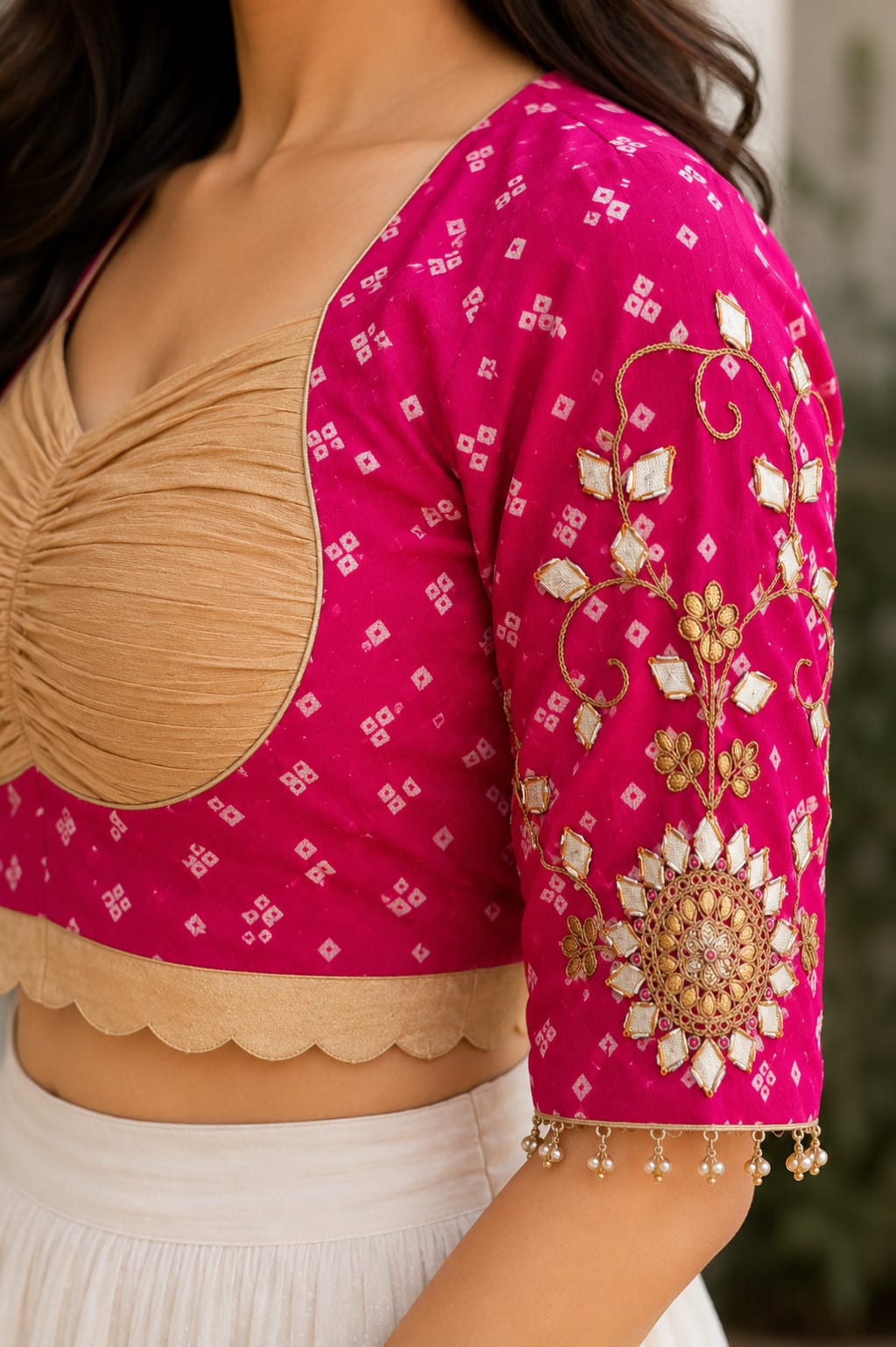 Rani Pink Sweetheart Neck Embroidered Designer Blouse