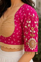 Rani Pink Sweetheart Neck Embroidered Designer Blouse