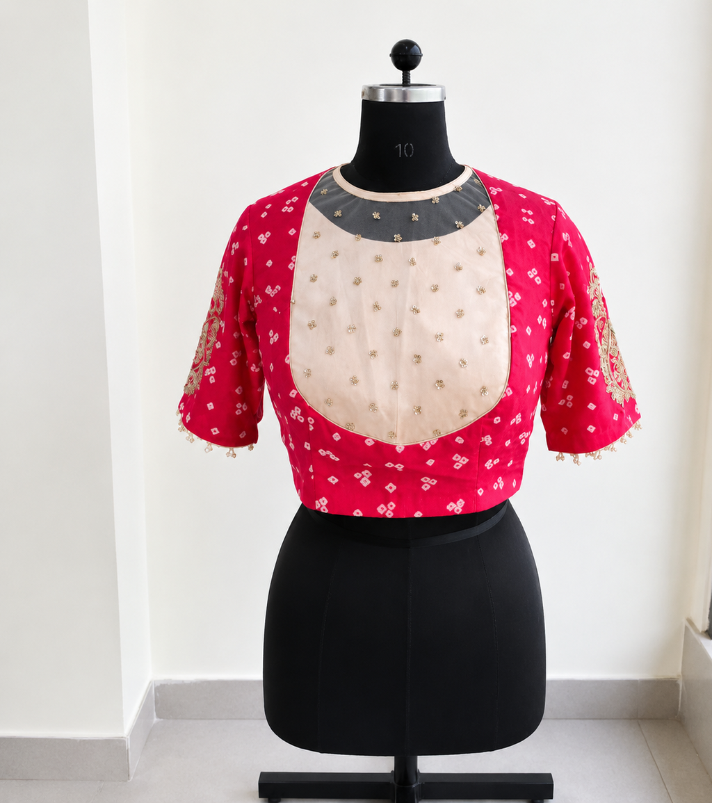 Rani Red Bandhani Embroidered  Handmade  Designer Blouse