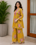 Mustard Floral Printed Cotton Co-Ord Set