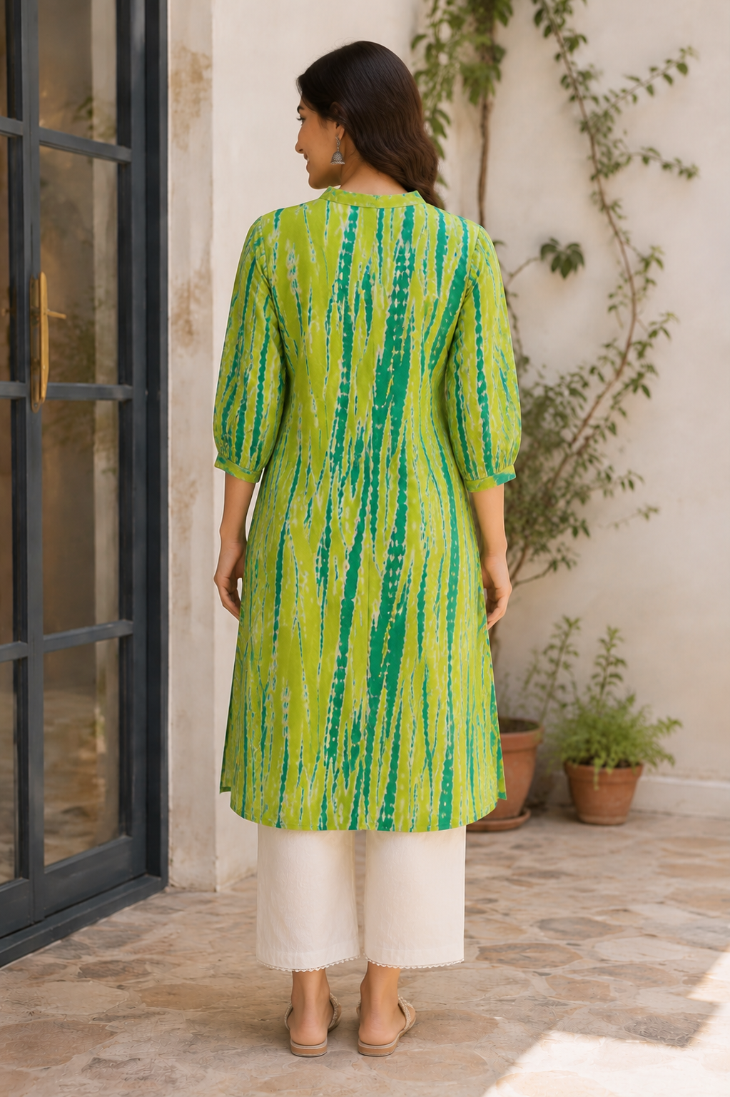 Lime Green Abstract Printed Flared Kurta