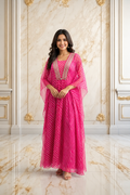Hot Pink Georgette Leheriya Kaftan Kurta