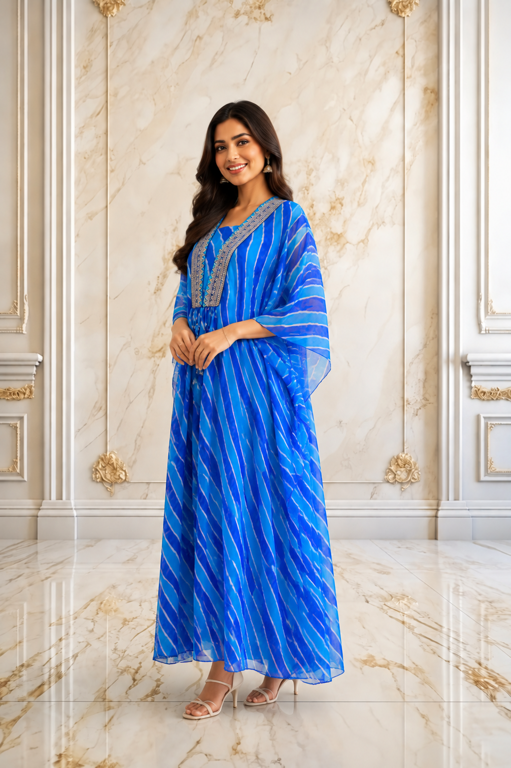 Royal Blue Georgette Leheriya Kaftan Kurta