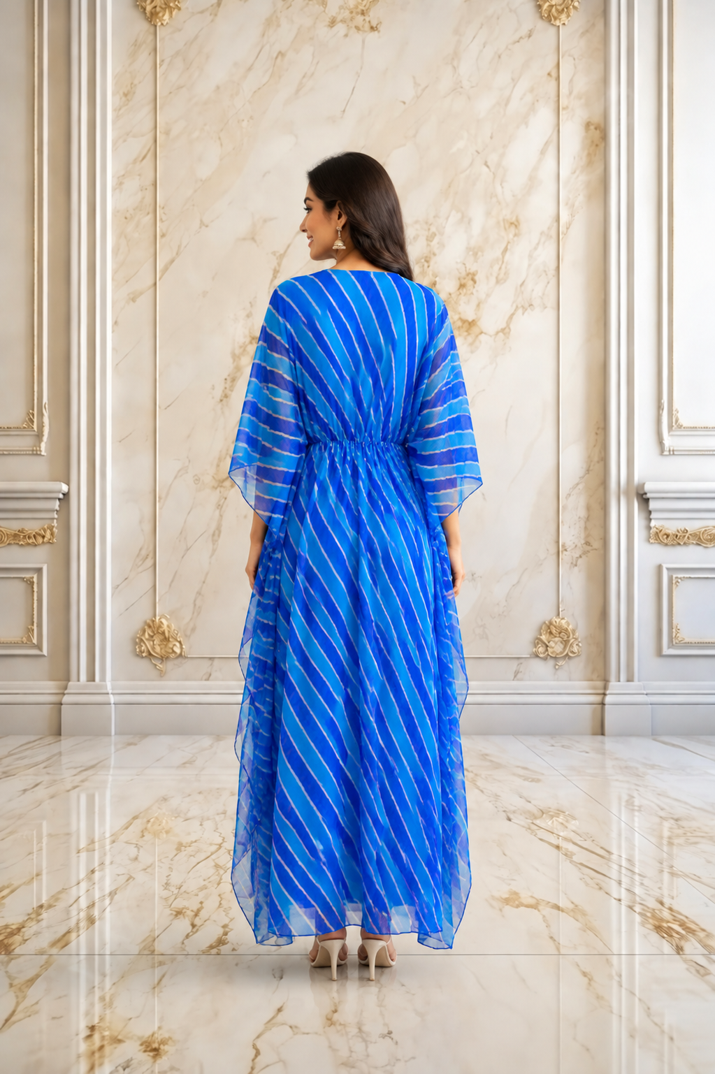 Royal Blue Georgette Leheriya Kaftan Kurta