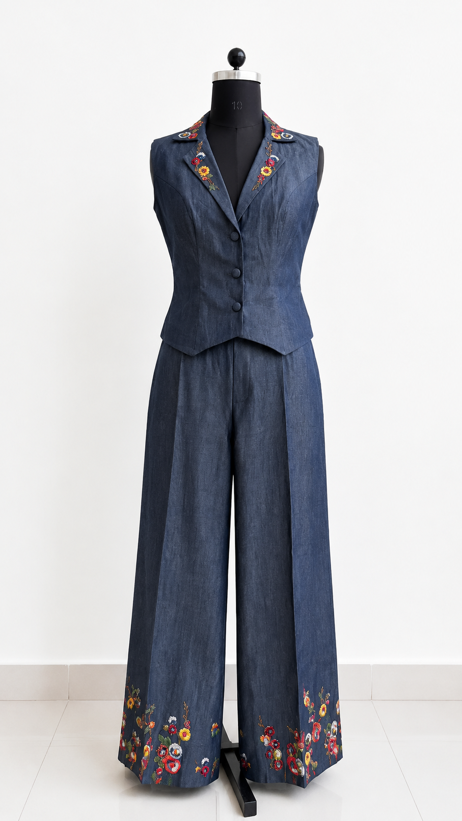 Navy Blue Embroidered Denim Co-Ord Set